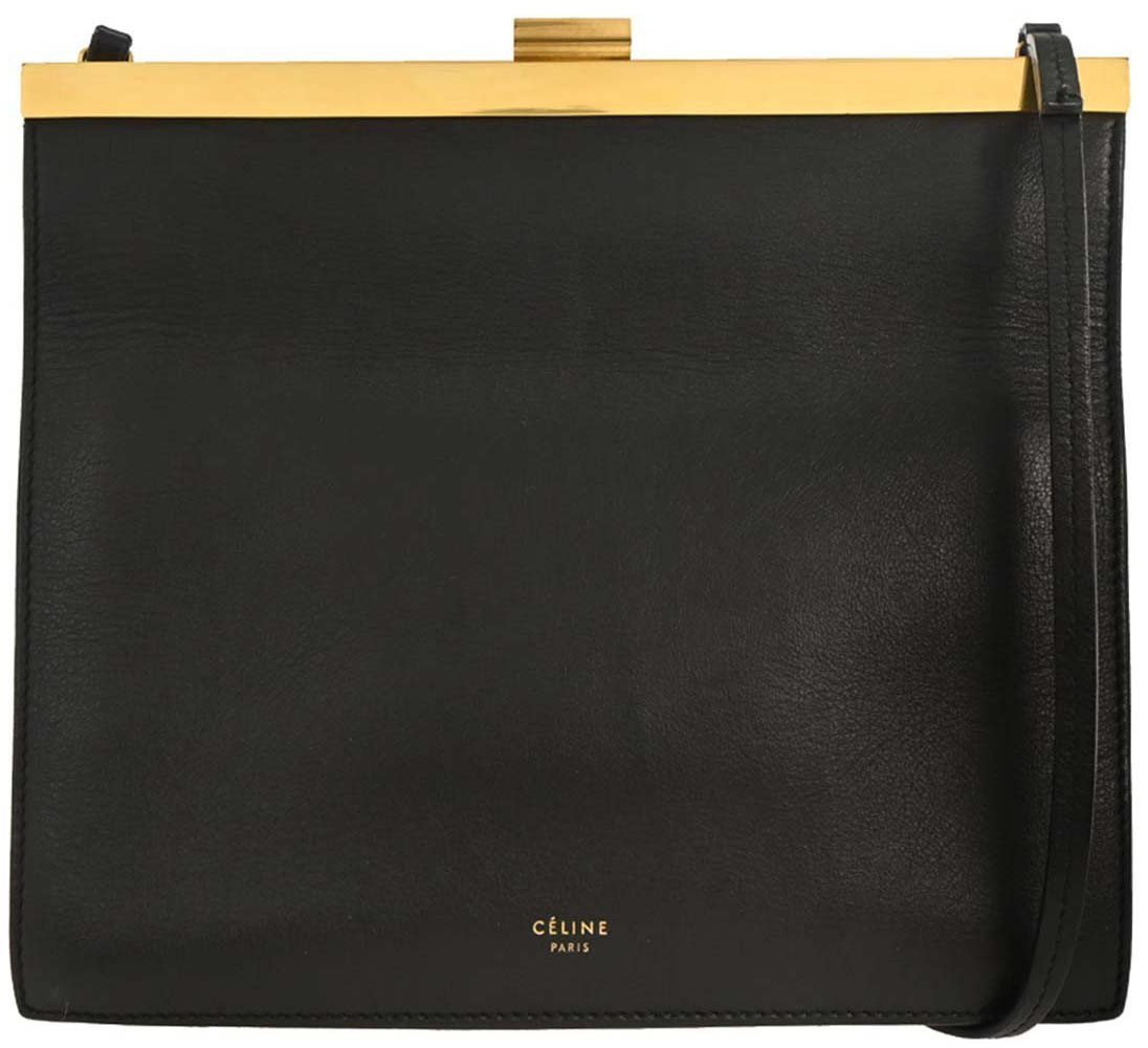 Celine Celine Clasp Crossbody Bag Leather Mini Zwart