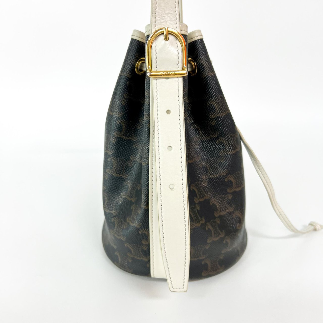 Celine Celine Triomphe Drawstring Bucket Bag Leather Bruin