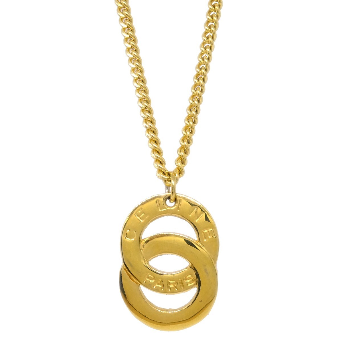 Celine Celine Vintage Logo Circle Pendant Necklace Metal Goud