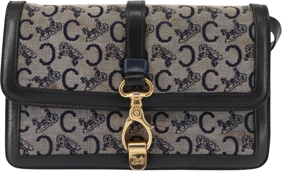 Celine Vintage Horse Carriage C Macadam Canvas and Leather Navy