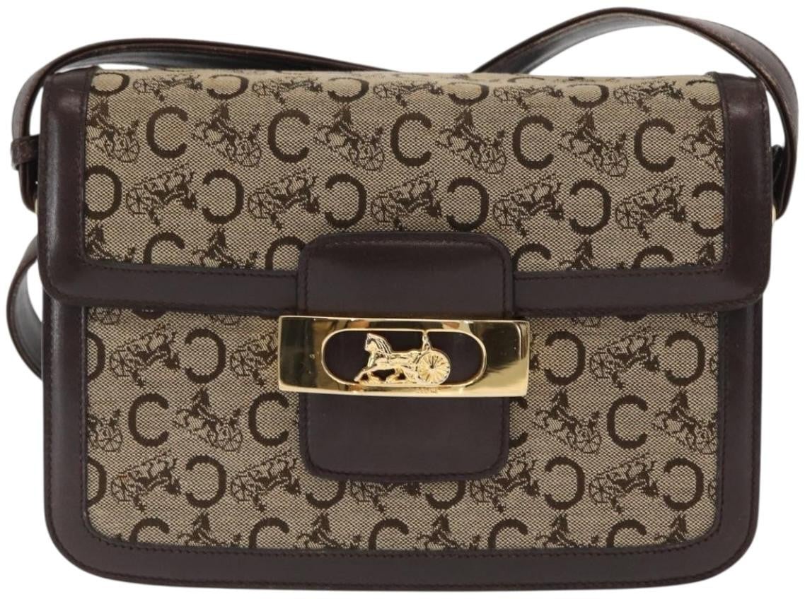 Celine Celine Vintage Horse Carriage C Macadam Shoulder Bag Canvas and Leather Beige