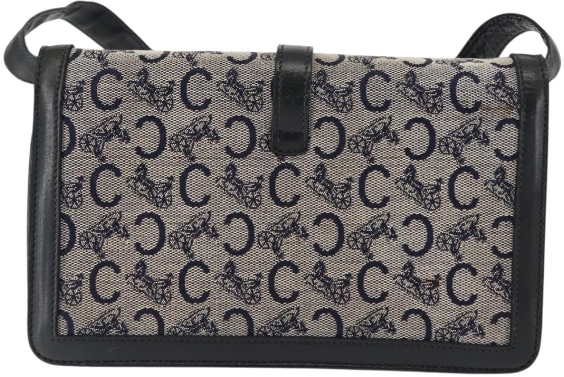 Celine Vintage Horse Carriage C Macadam Canvas and Leather Navy