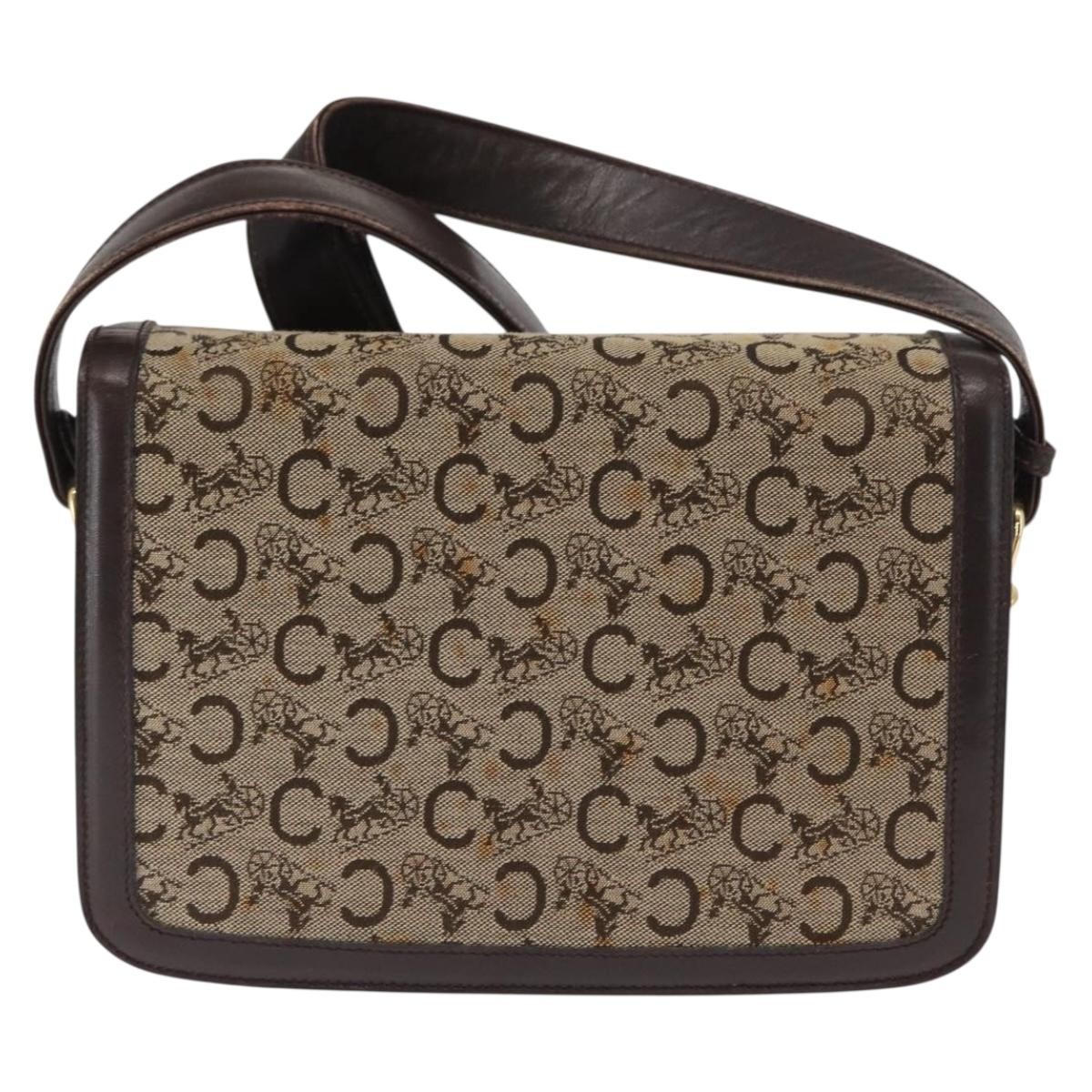 Celine Celine Vintage Horse Carriage C Macadam Shoulder Bag Canvas and Leather Beige