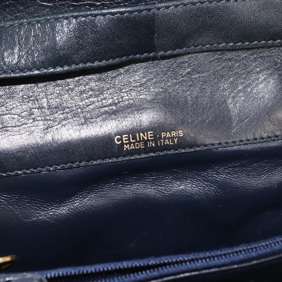Celine Vintage Horse Carriage C Macadam Canvas and Leather Navy