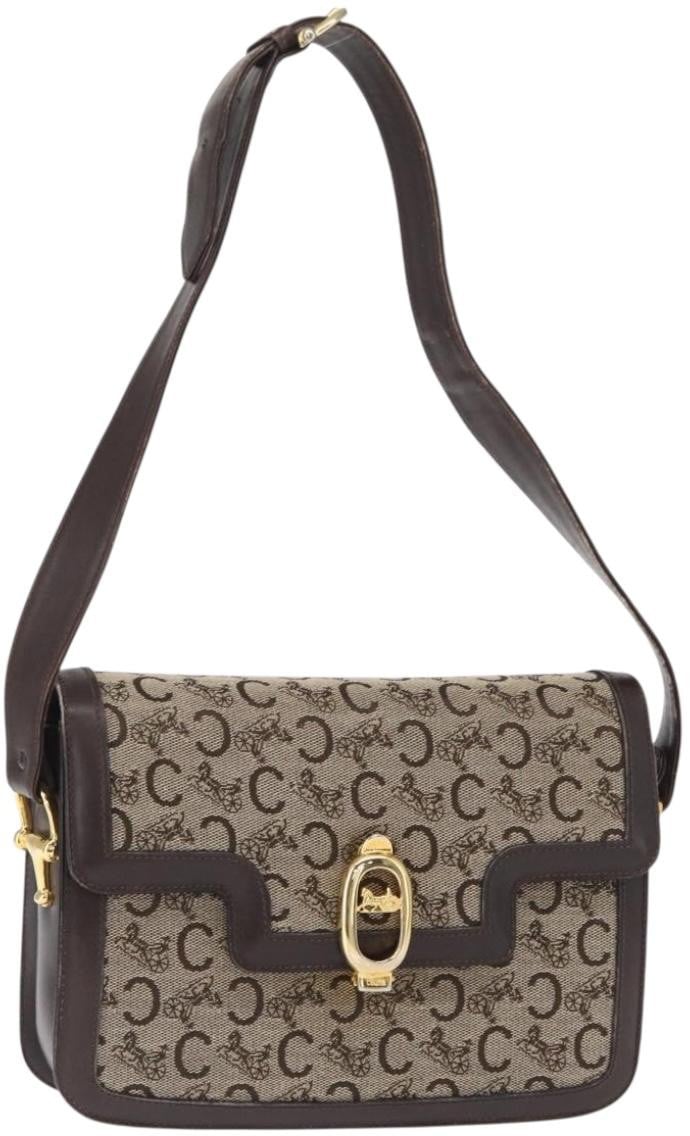 Celine Celine Vintage C Sulky Horsebit Shoulder bag Canvas and Leather Bruin
