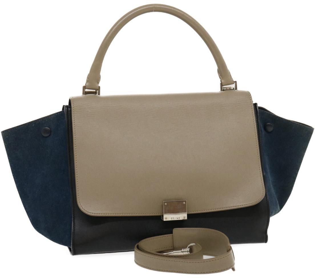 Celine Celine Bicolor Trapeze Bag Leather Large Navy