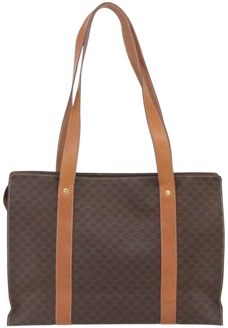 Celine Vintage Macadam Shopper Tote Canvas and Leather Bruin