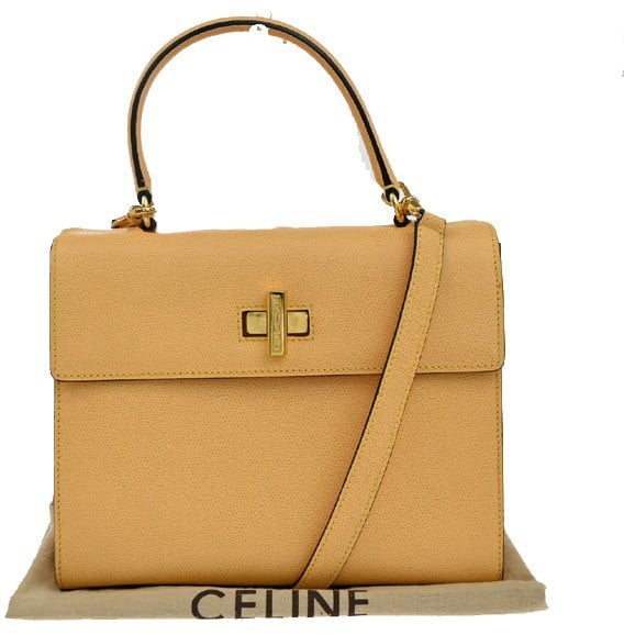 Celine Celine Vintage Convertible Turnlock Top Handle Bag Leather Medium Geel