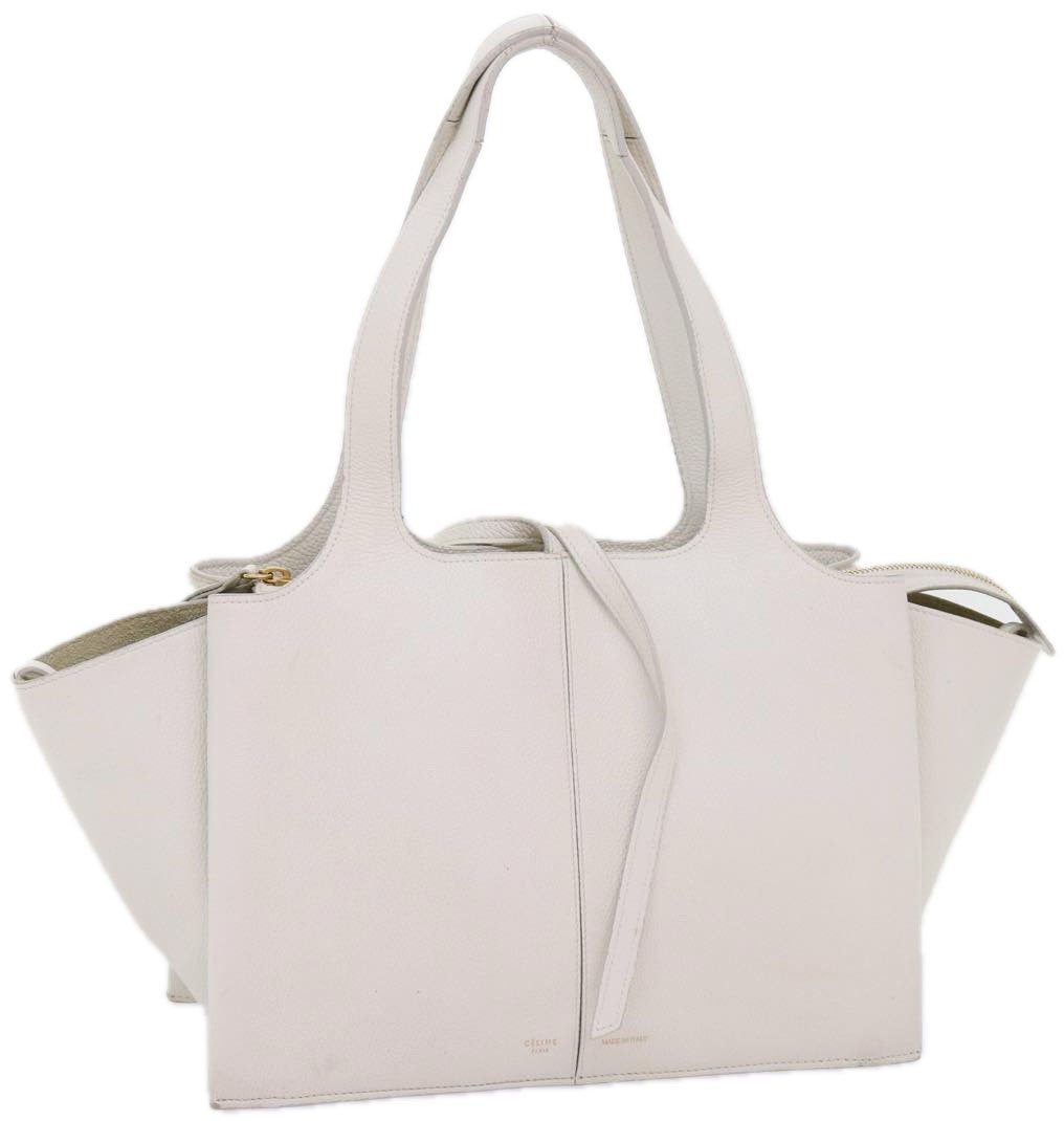 Celine Celine Tri-Fold Shoulder Bag Grained Calfskin Medium Wit