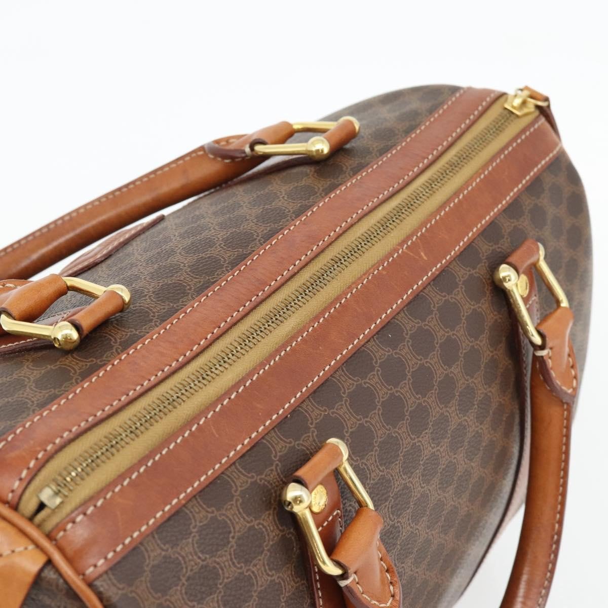 Celine Vintage Macadam Boston bag Canvas and Leather Bruin