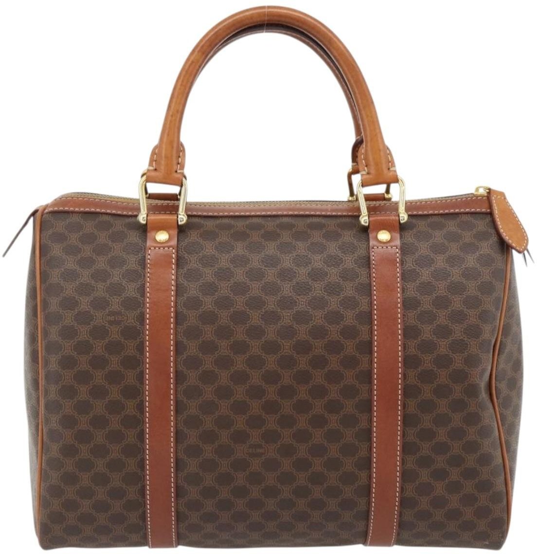 Celine Vintage Macadam Boston bag Canvas and Leather Bruin