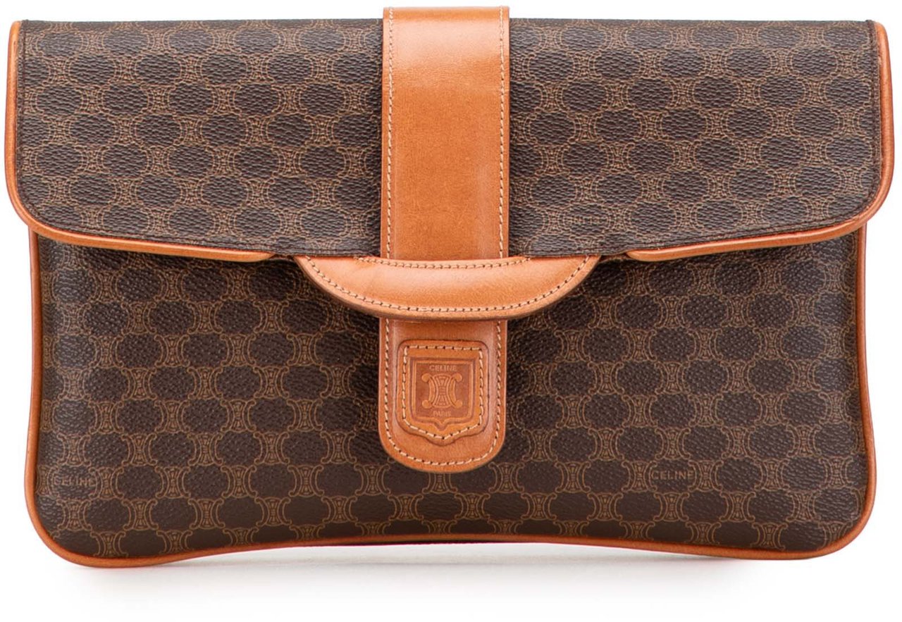 Celine Macadam Coated Canvas Clutch Bruin