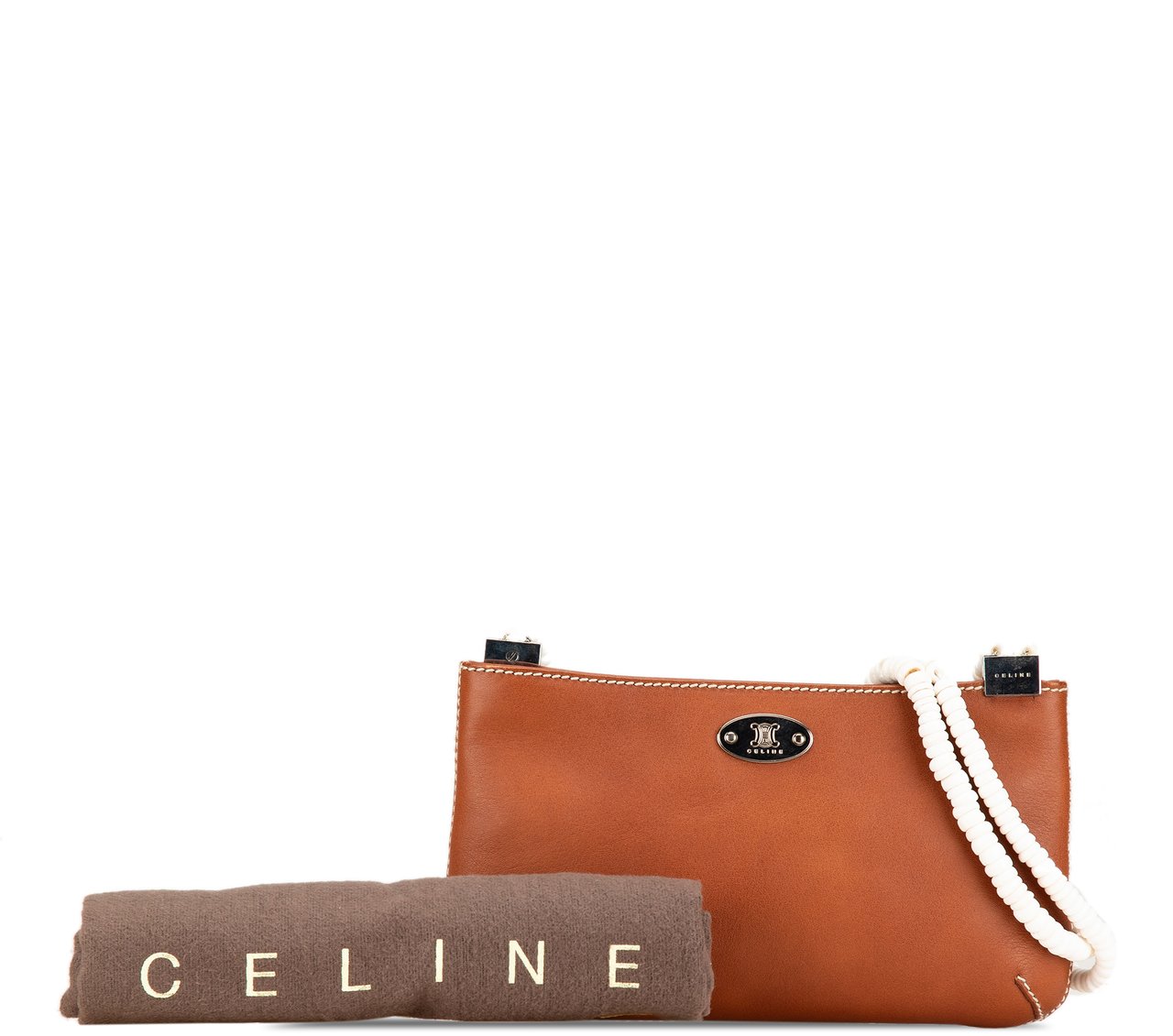 Celine Calfskin Shell Strap Shoulder Bag Bruin