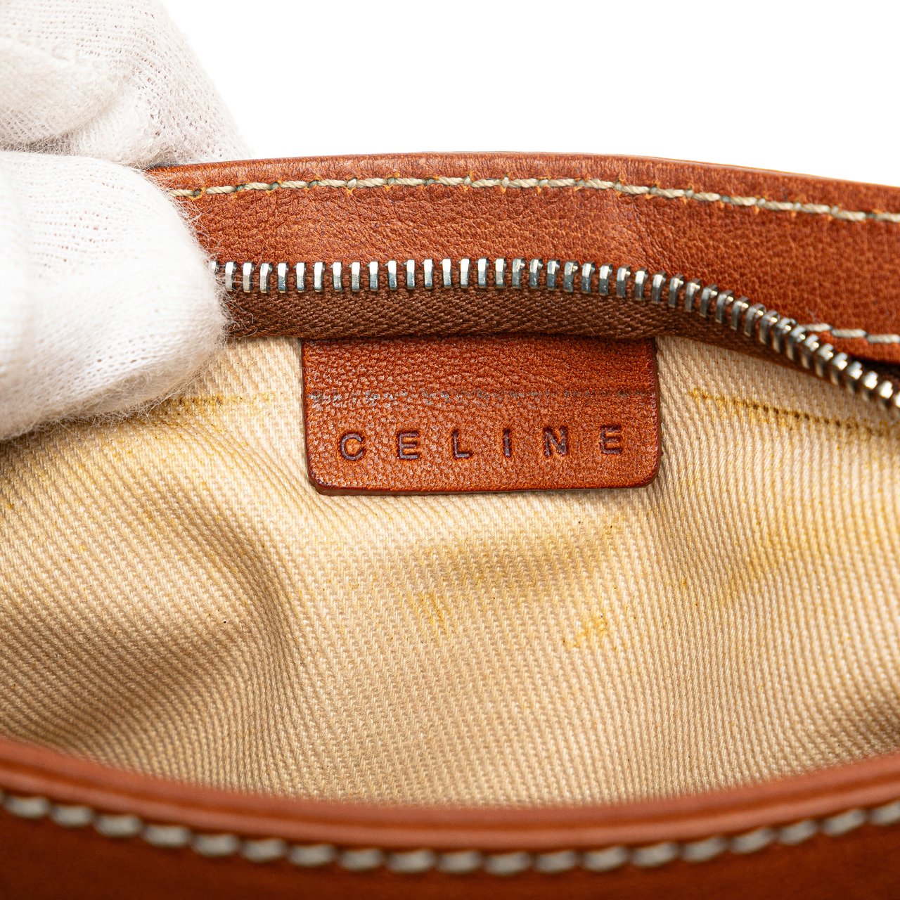 Celine Calfskin Shell Strap Shoulder Bag Bruin