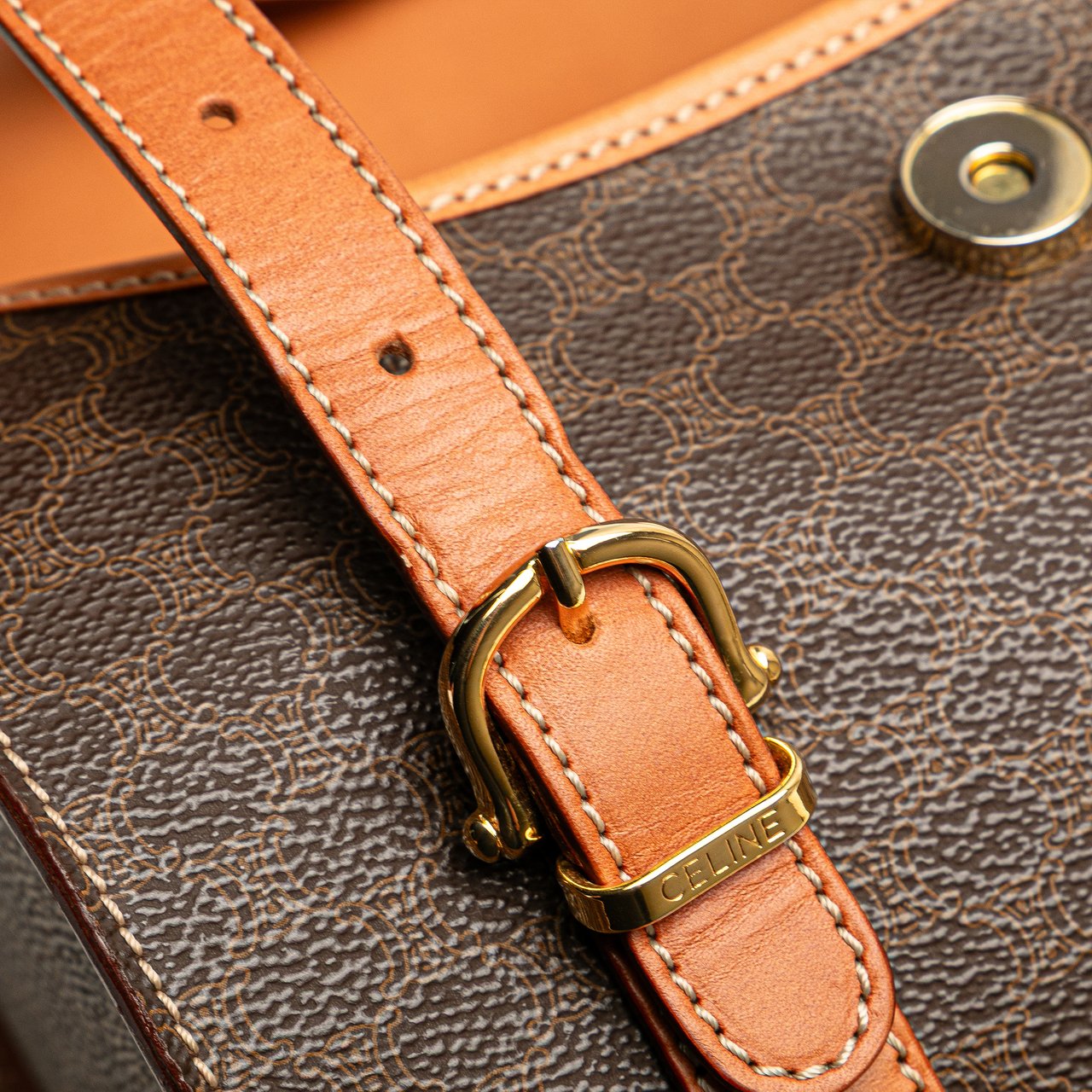Celine Macadam Coated Canvas Triomphe Blason Handbag Bruin