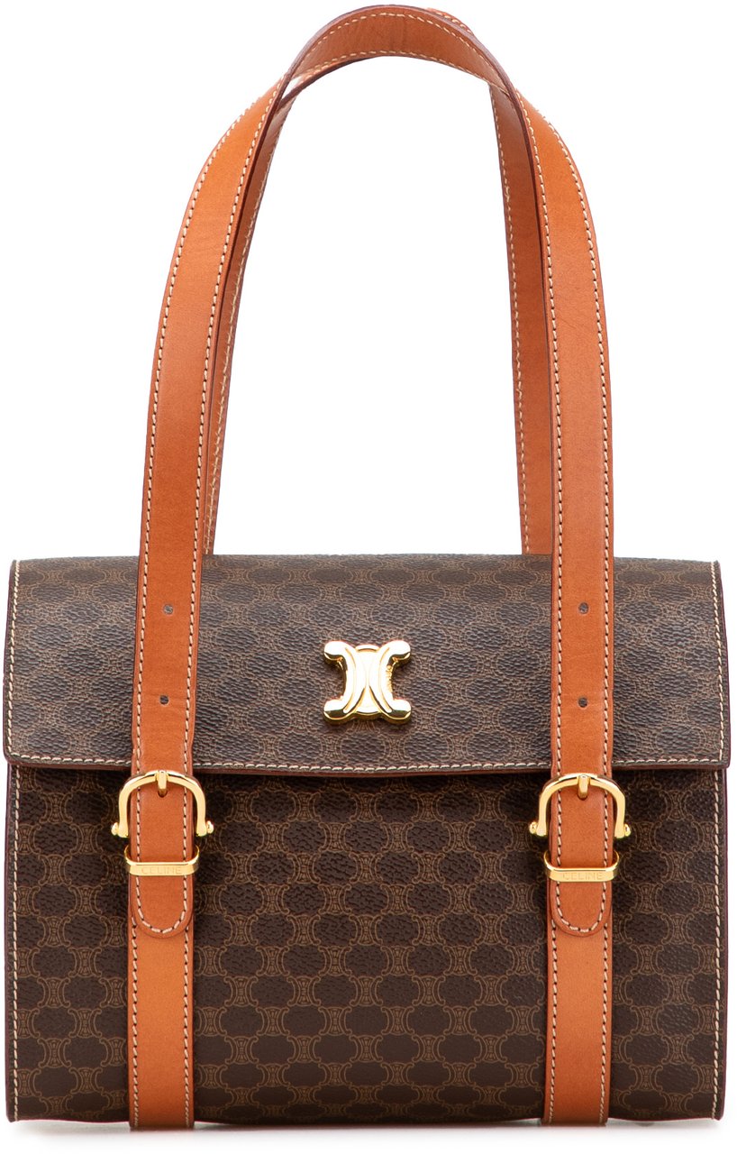 Celine Macadam Coated Canvas Triomphe Blason Handbag Bruin