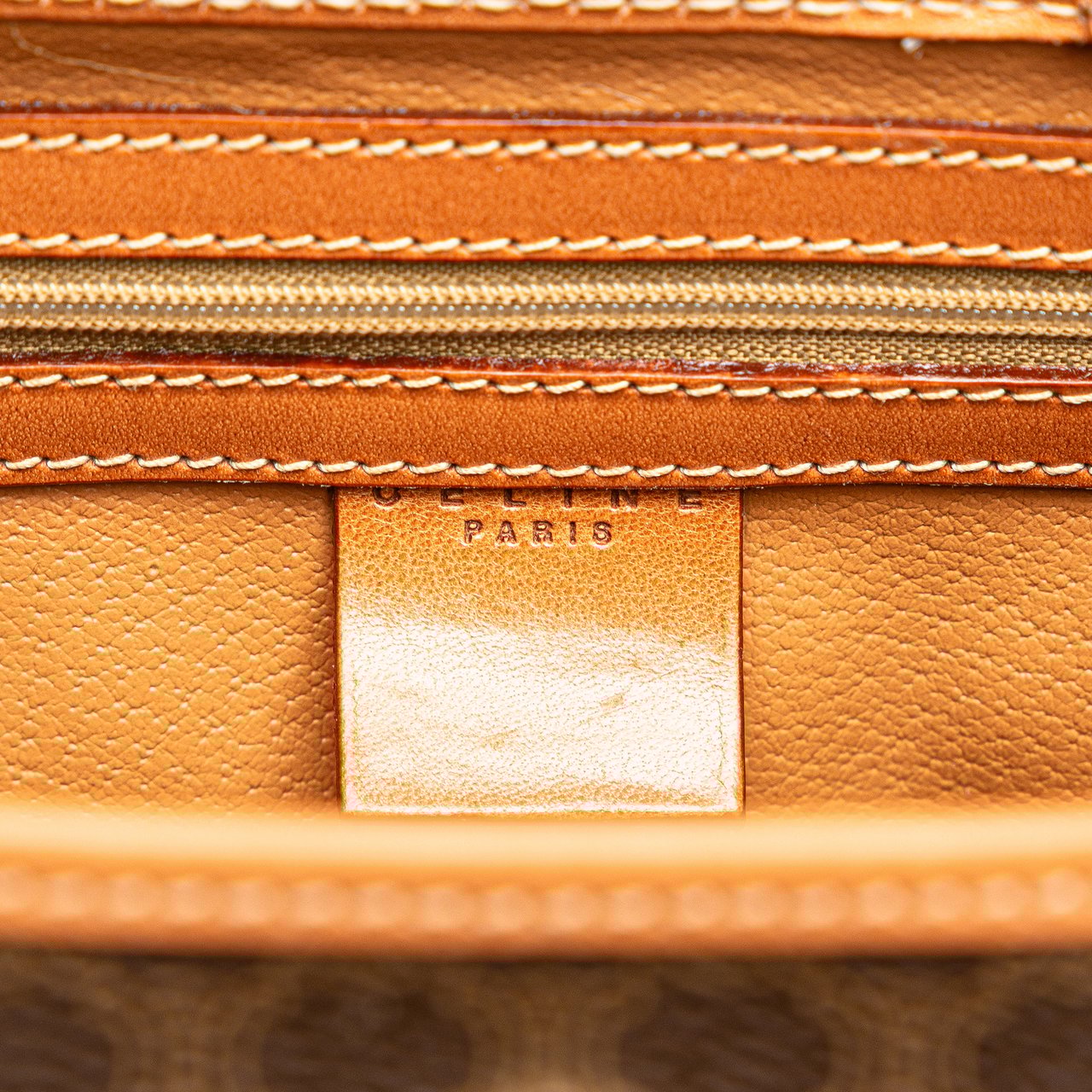 Celine Macadam Coated Canvas Triomphe Blason Handbag Bruin