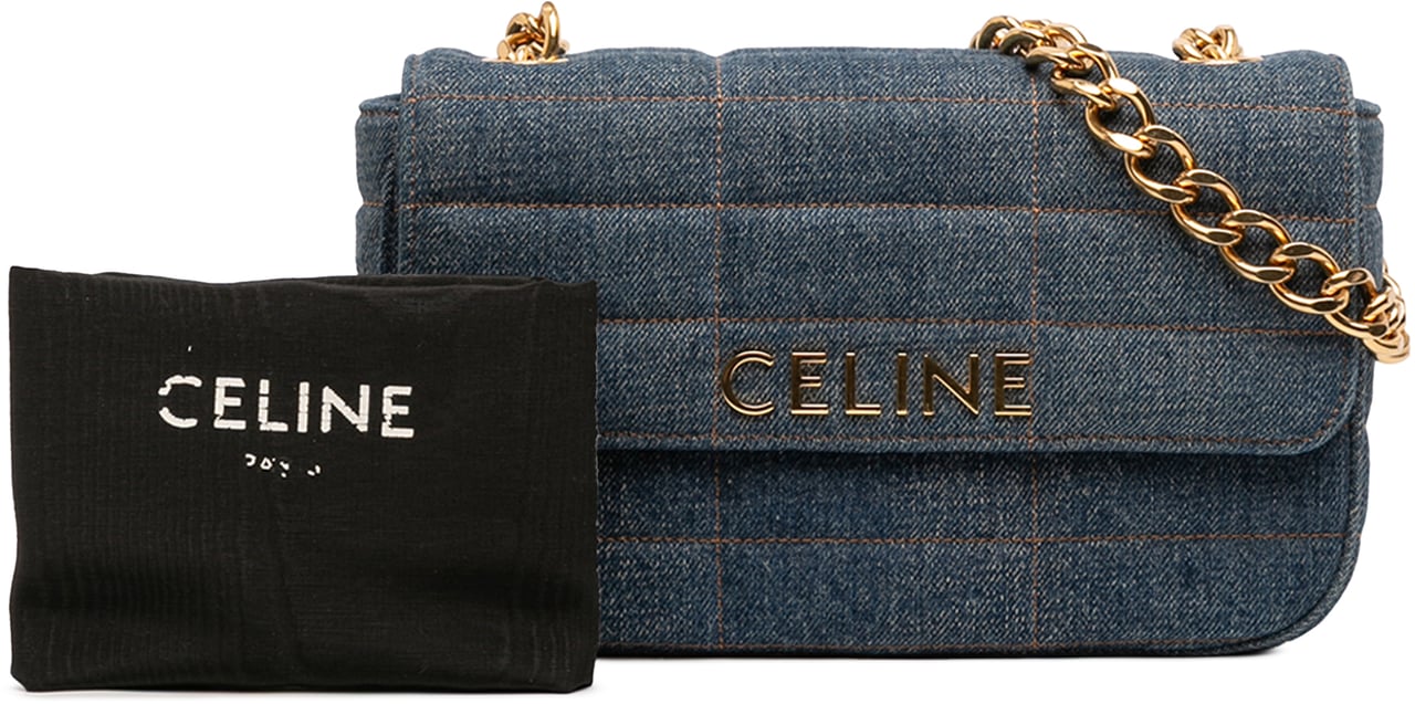 Celine Matelasse Denim Monochrome Chain Shoulder Bag Blauw