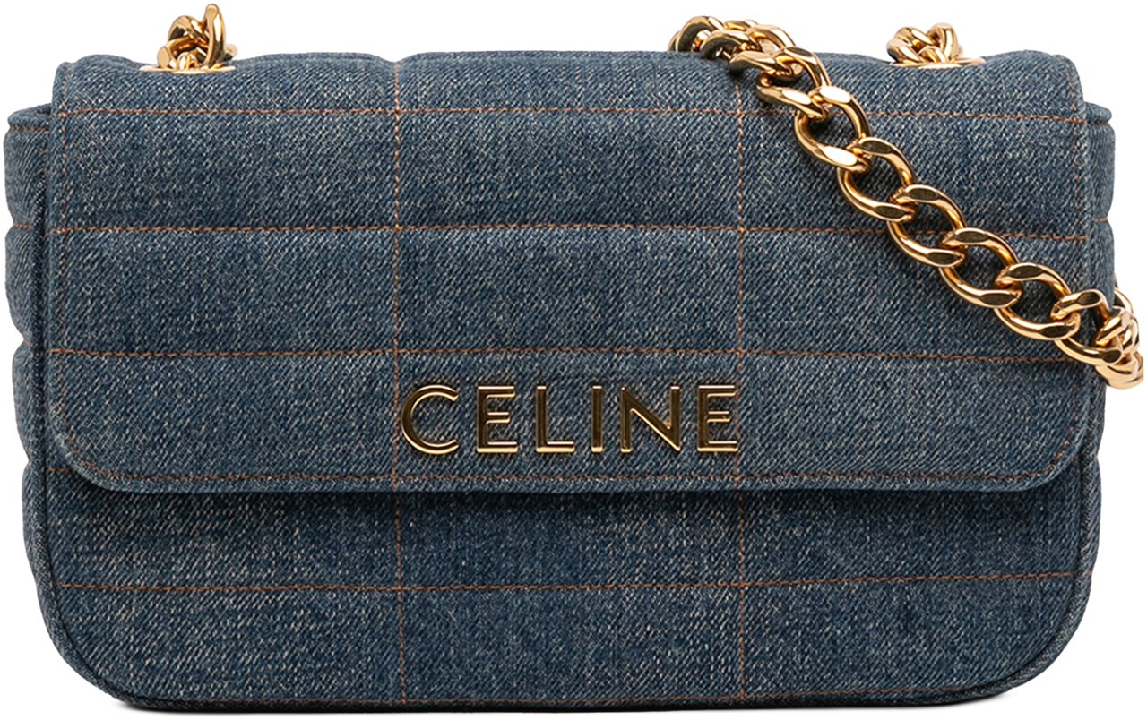 Celine Matelasse Denim Monochrome Chain Shoulder Bag Blauw