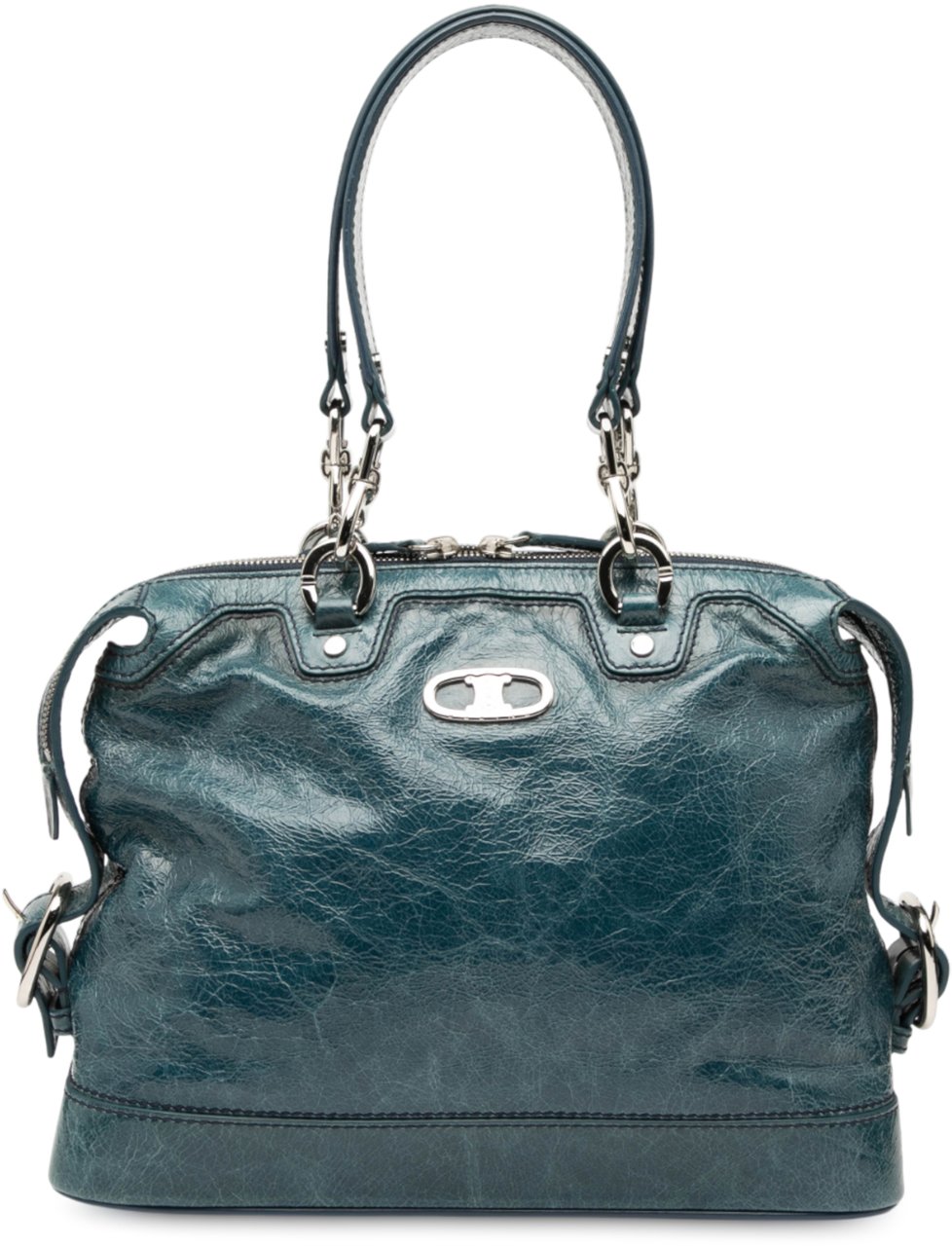 Celine Crinkled Patent Macadam Shoulder Bag Blauw