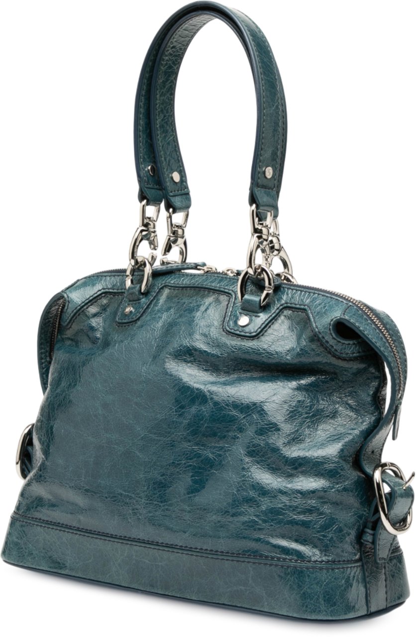 Celine Crinkled Patent Macadam Shoulder Bag Blauw