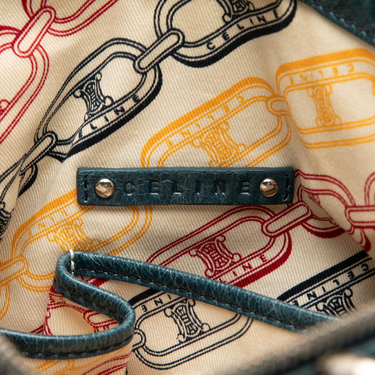 Celine Crinkled Patent Macadam Shoulder Bag Blauw