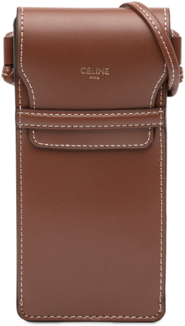 Celine Leather Phone Pouch Flap Crossbody Bruin