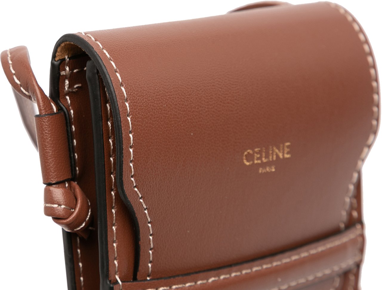 Celine Leather Phone Pouch Flap Crossbody Bruin