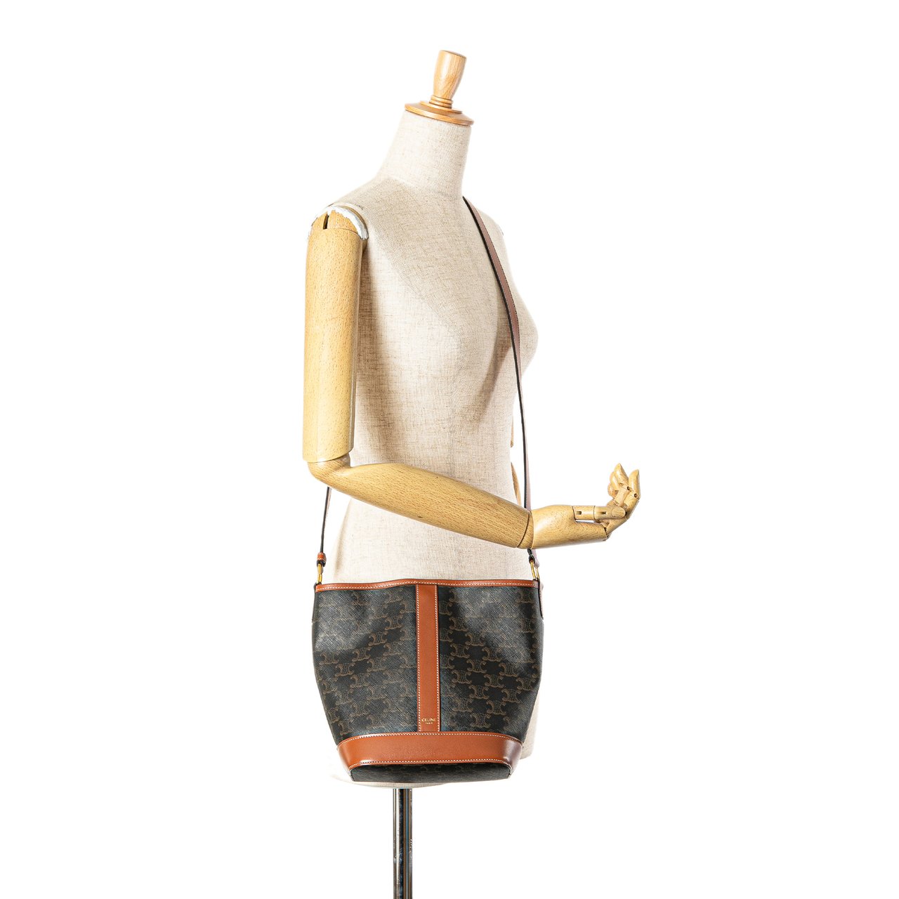 Celine Small Triomphe Coated Canvas Bucket Bag Bruin