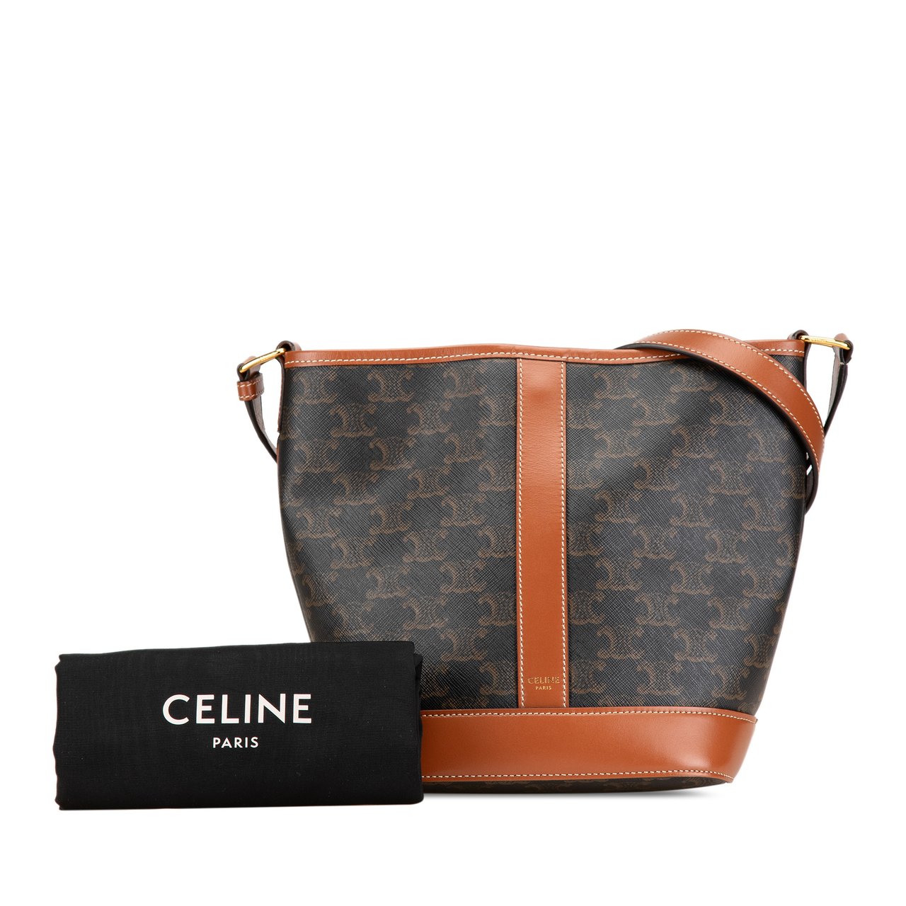 Celine Small Triomphe Coated Canvas Bucket Bag Bruin