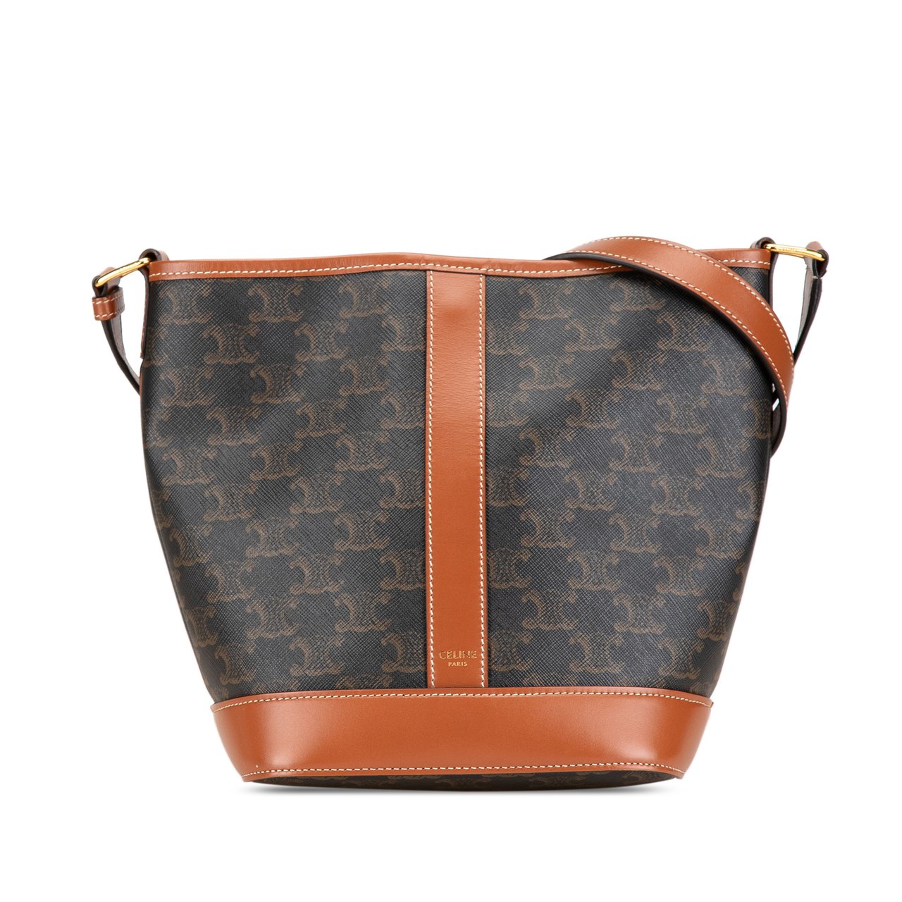 Celine Small Triomphe Coated Canvas Bucket Bag Bruin