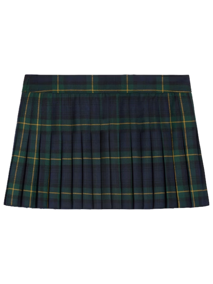 Celine Green Tartan Plaid Wool Mini Skirt Zwart