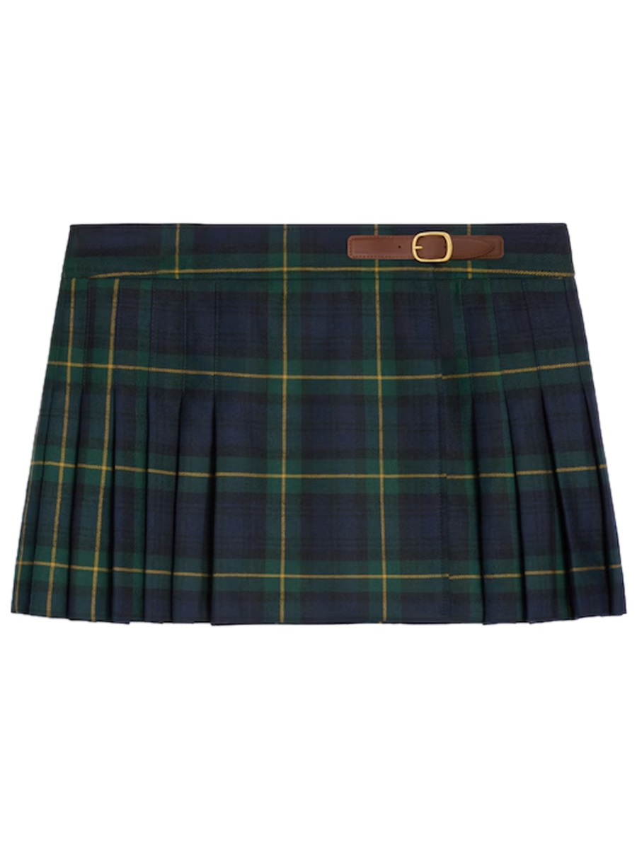 Celine Green Tartan Plaid Wool Mini Skirt Zwart
