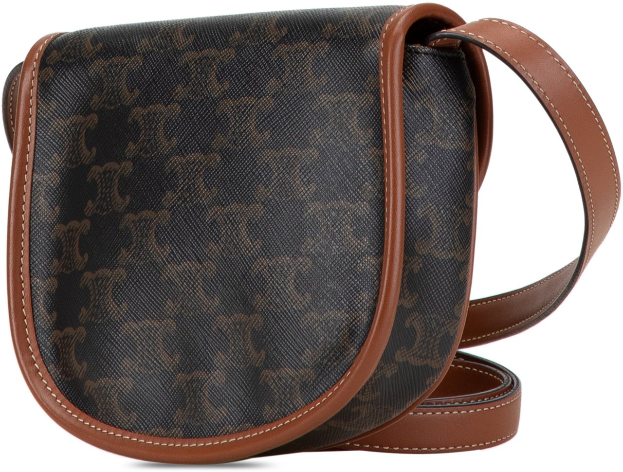 Celine Mini Triomphe Coated Canvas Besace Crossbody Bruin