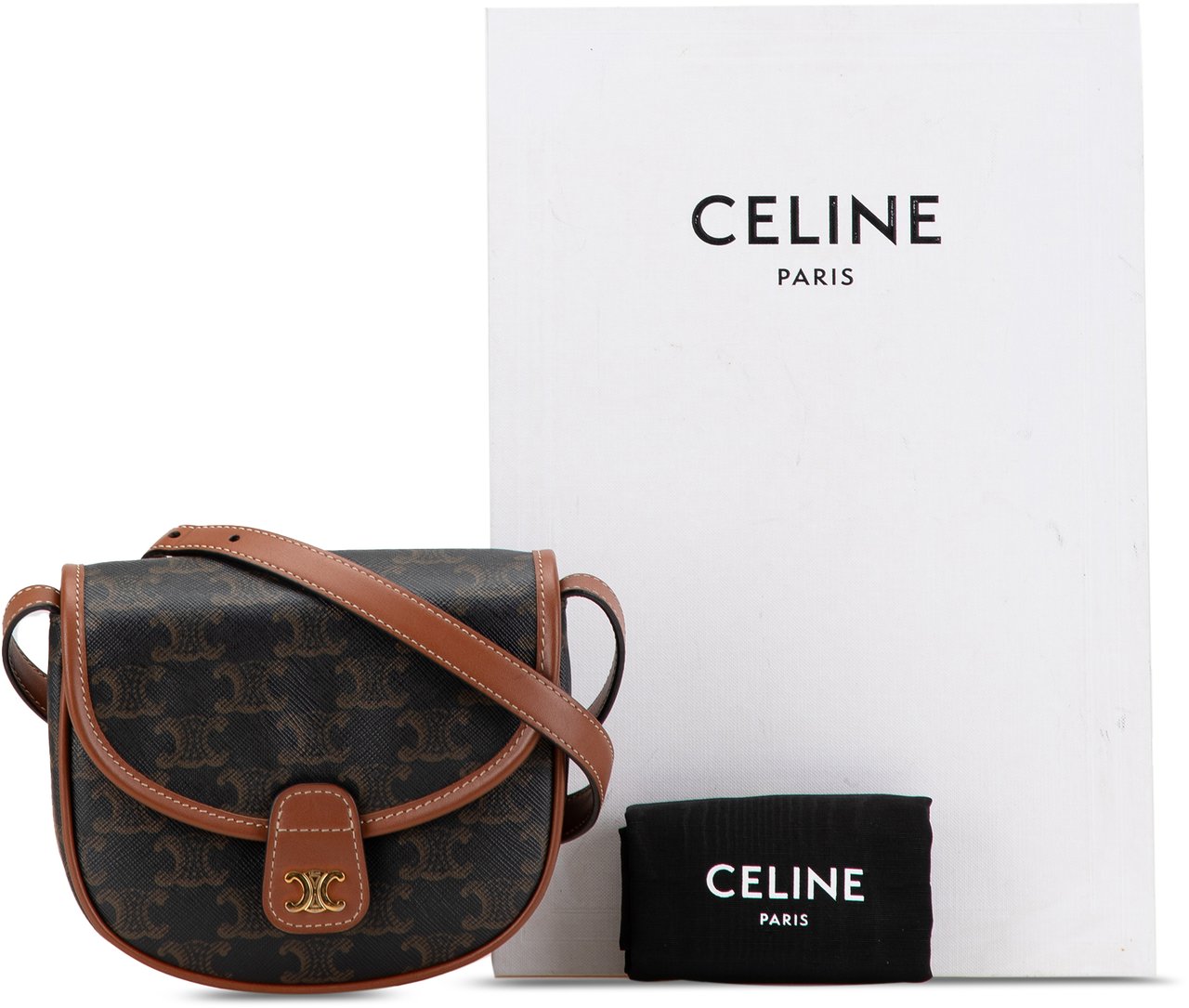 Celine Mini Triomphe Coated Canvas Besace Crossbody Bruin