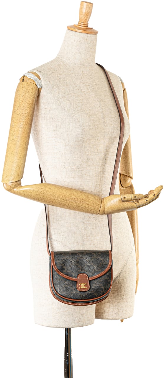 Celine Mini Triomphe Coated Canvas Besace Crossbody Bruin