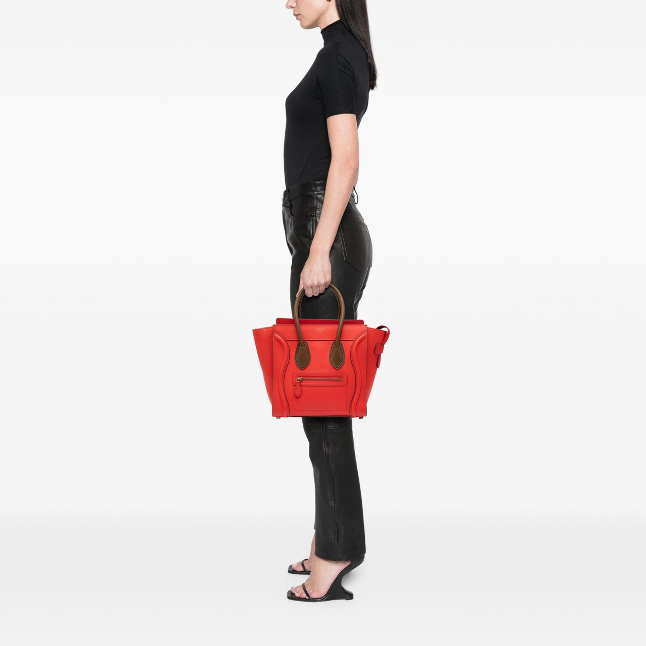 Celine Micro Bicolor Calfskin Luggage Tote Rood