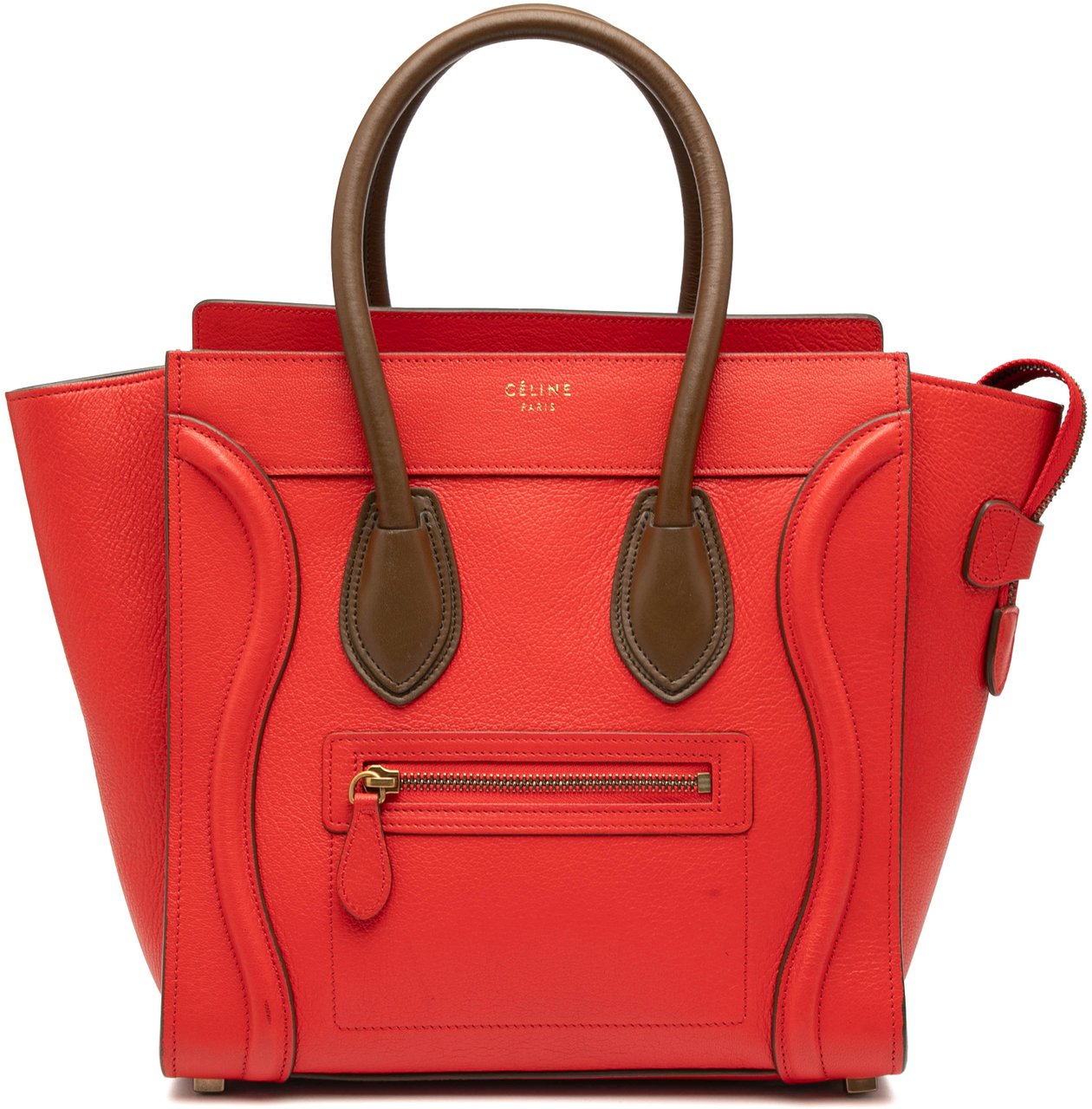 Celine Micro Bicolor Calfskin Luggage Tote Rood