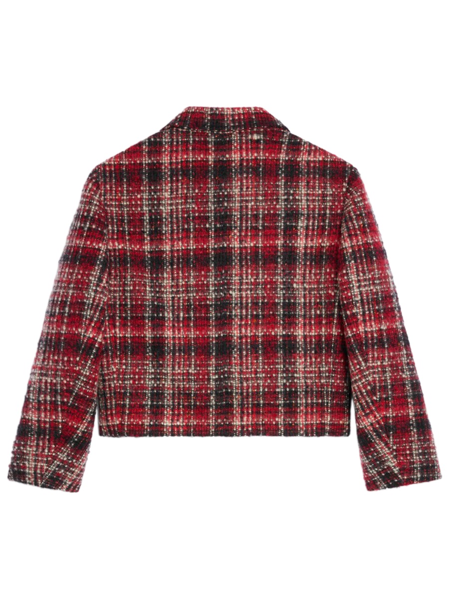 Celine Red Plaid Cotton-Wool Bomber Jacket Maroon