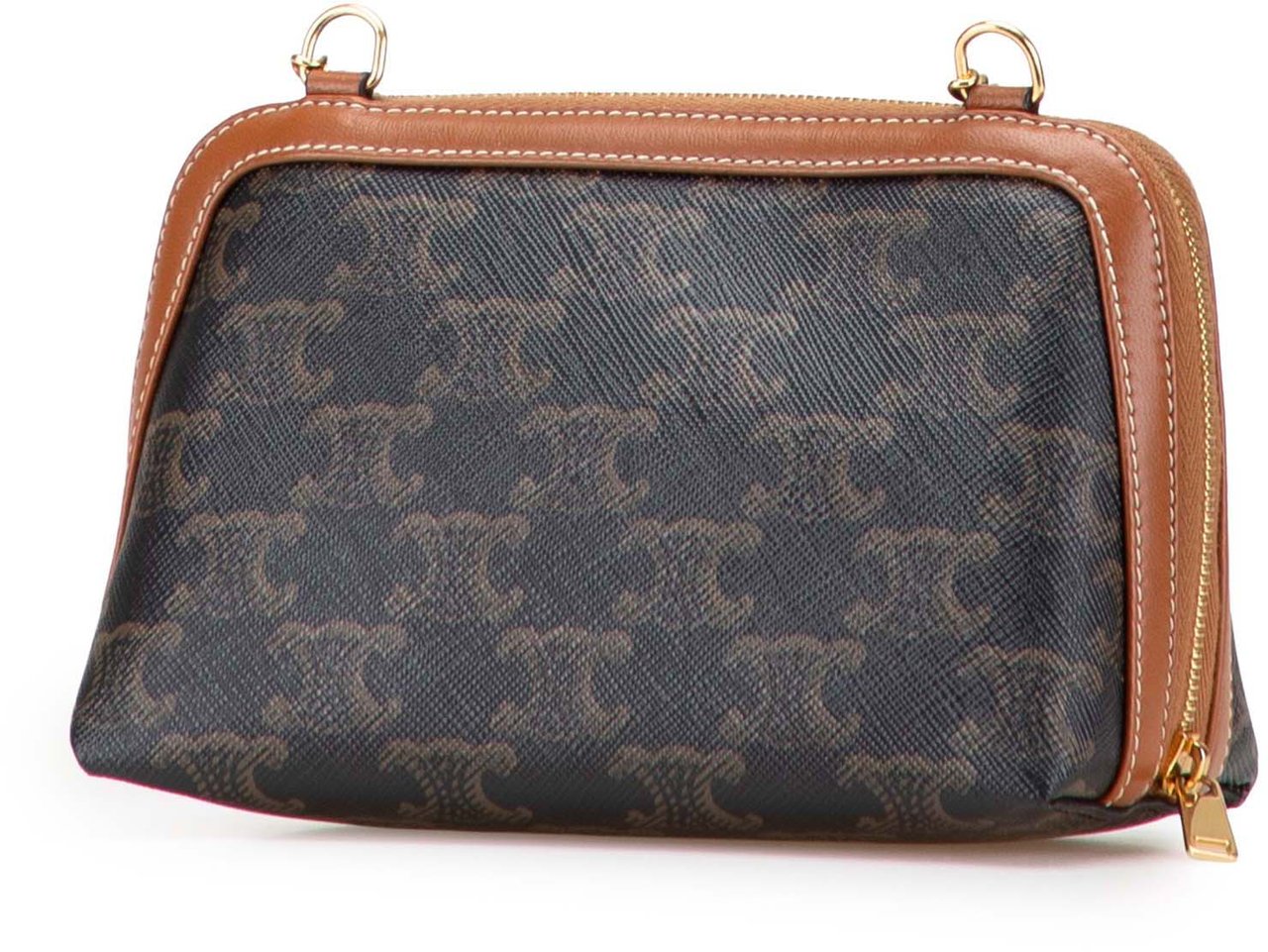 Celine Triomphe Coated Canvas Clutch On Chain Bruin