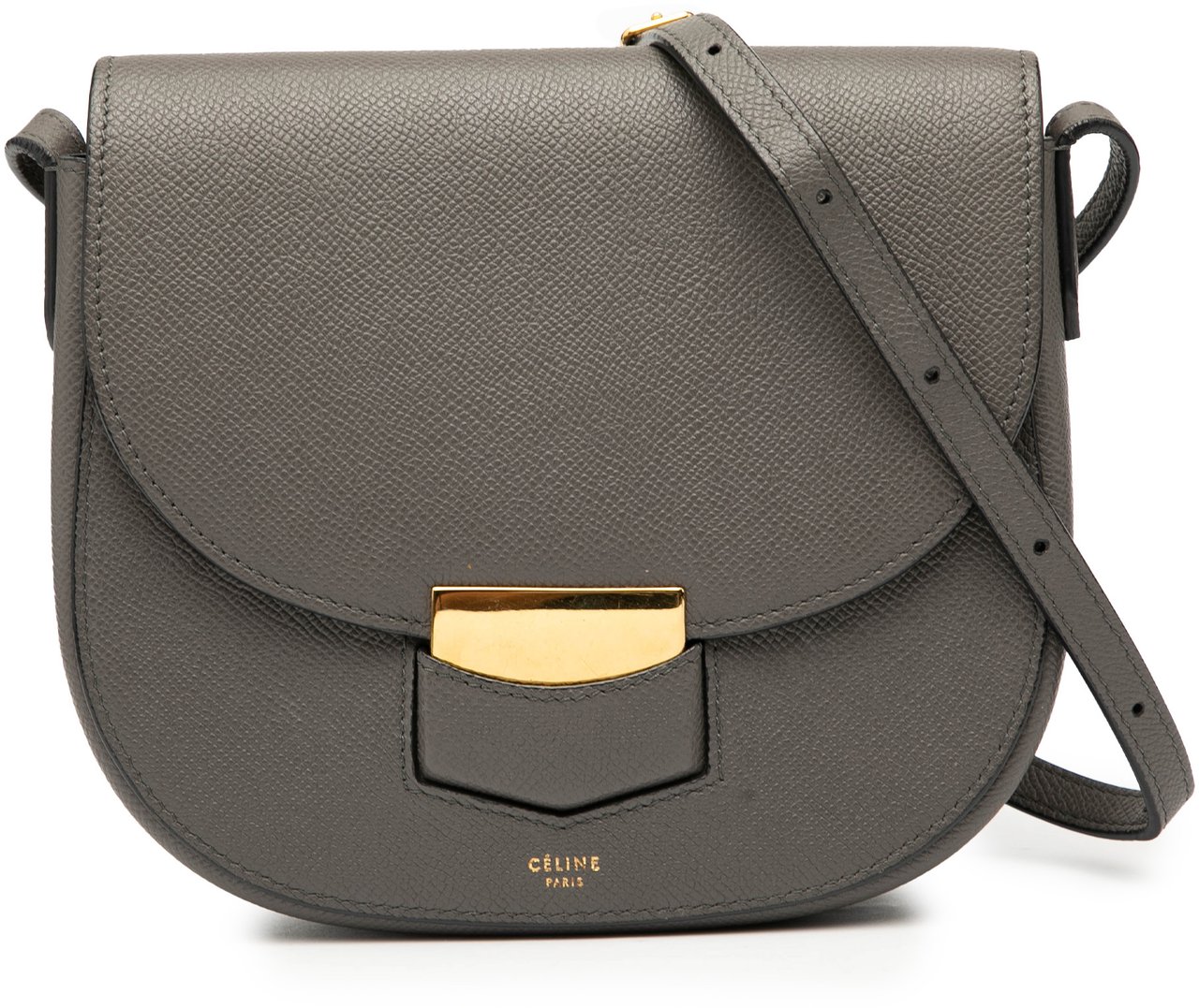 Celine Small Grained Calfskin Trotteur Crossbody Grijs