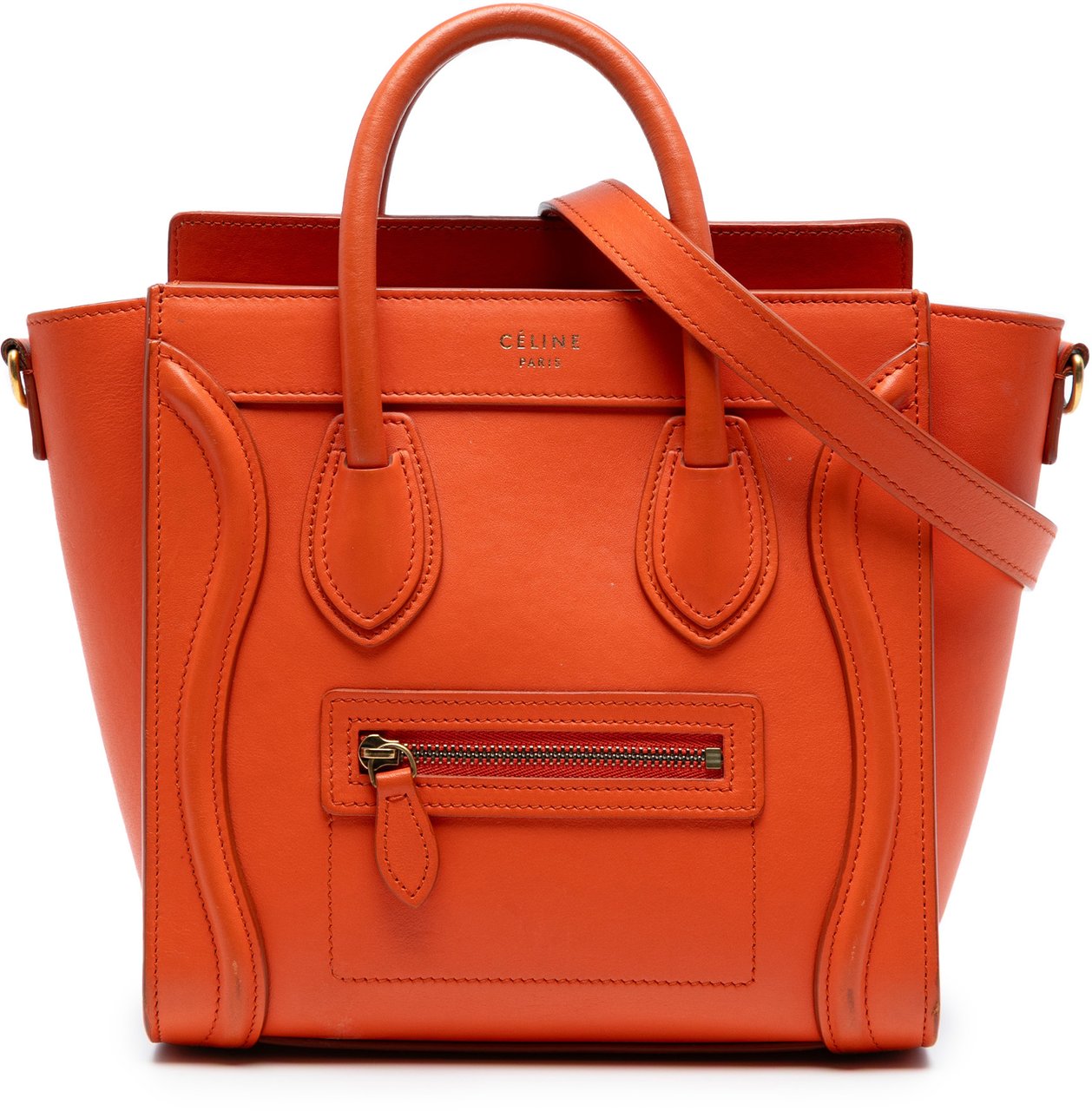 Celine Nano Leather Luggage Tote Oranje