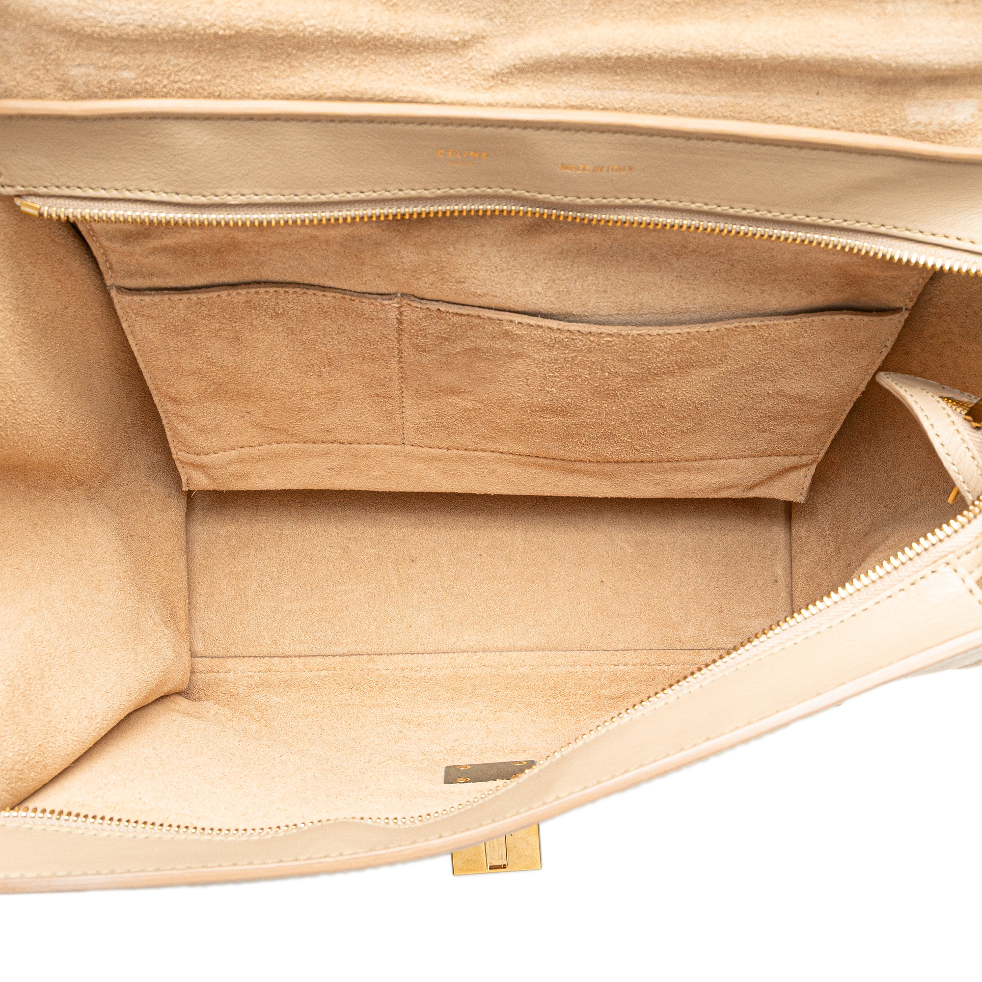 Celine Medium Bicolor Calfskin and Suede Trapeze Satchel Bruin