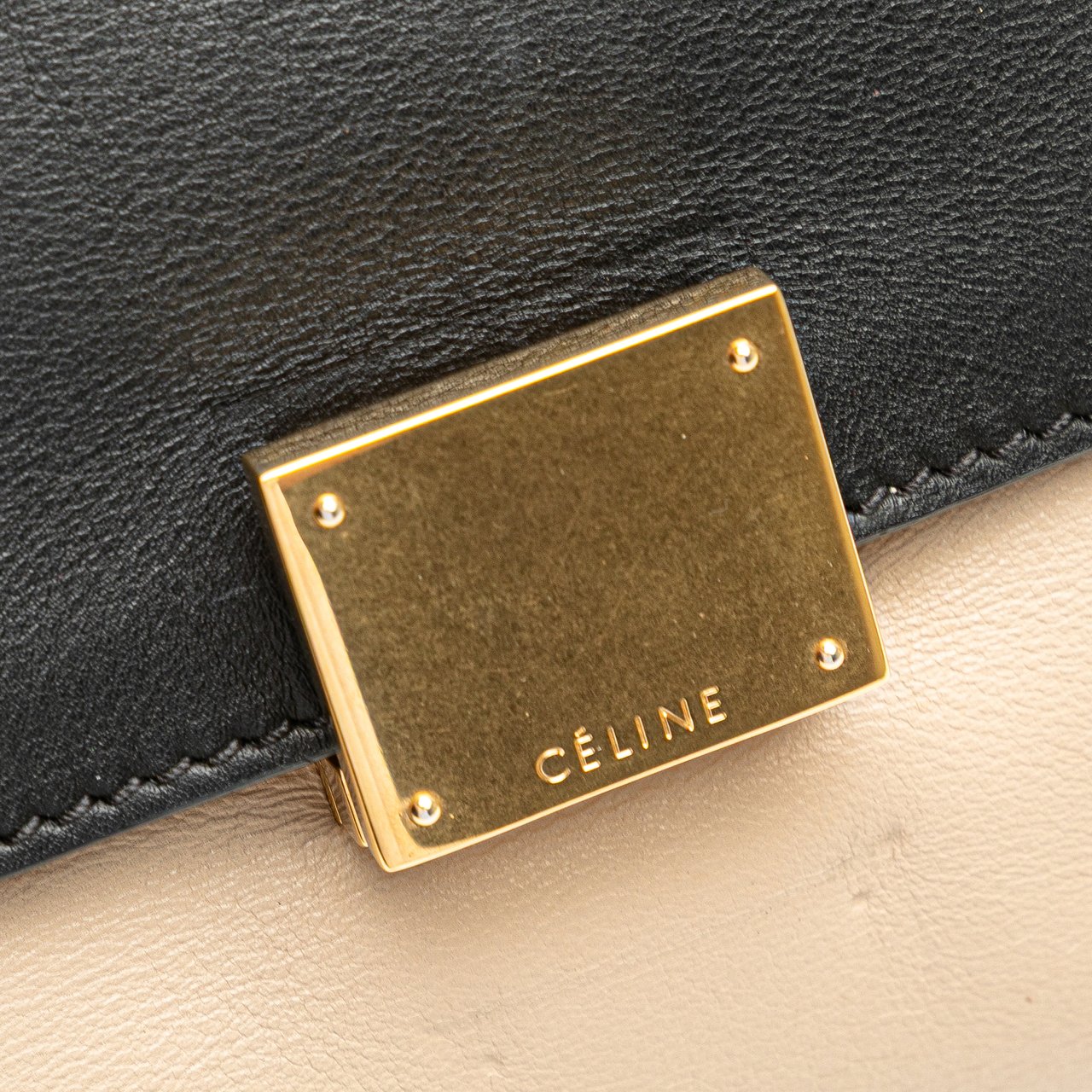 Celine Medium Bicolor Calfskin and Suede Trapeze Satchel Bruin