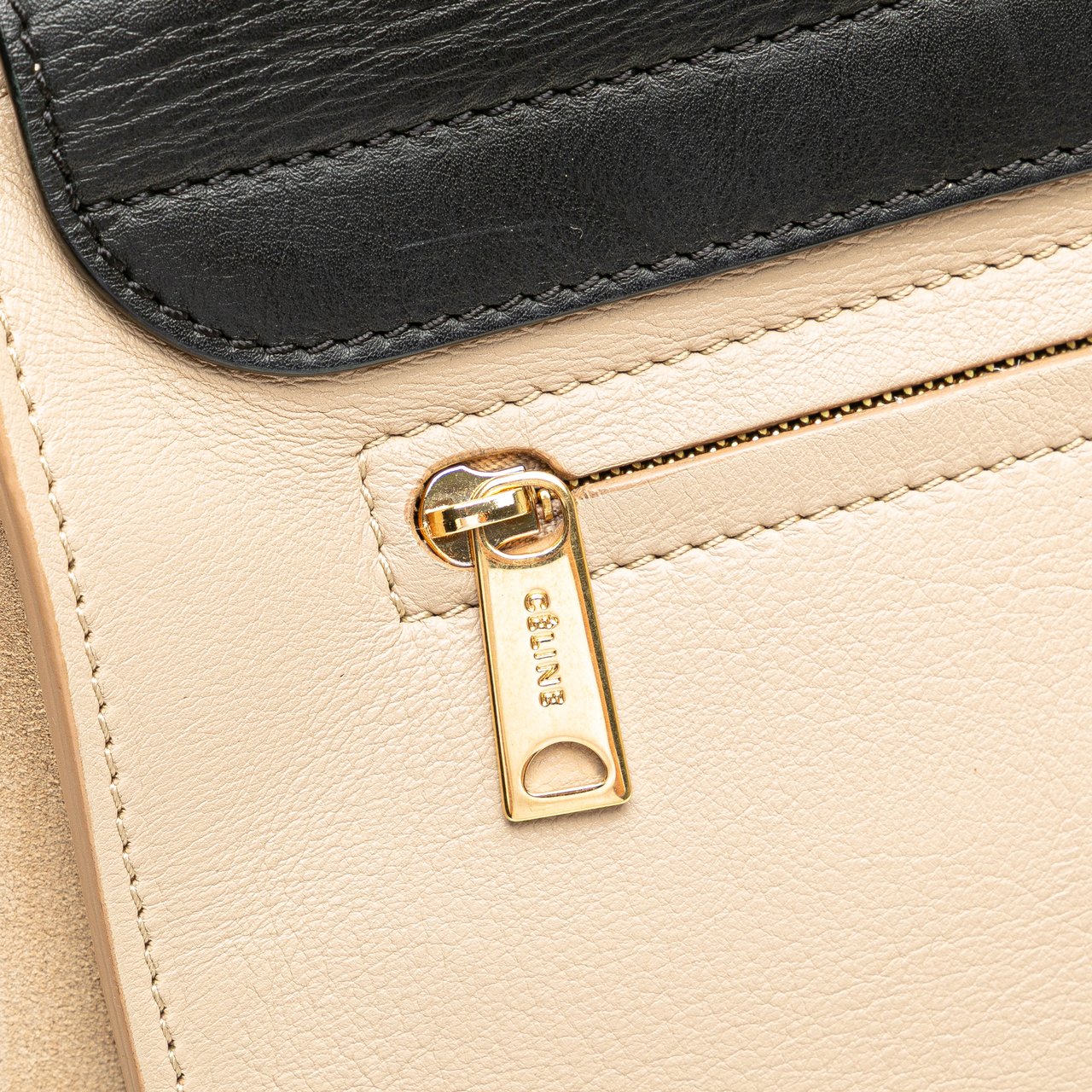 Celine Medium Bicolor Calfskin and Suede Trapeze Satchel Bruin
