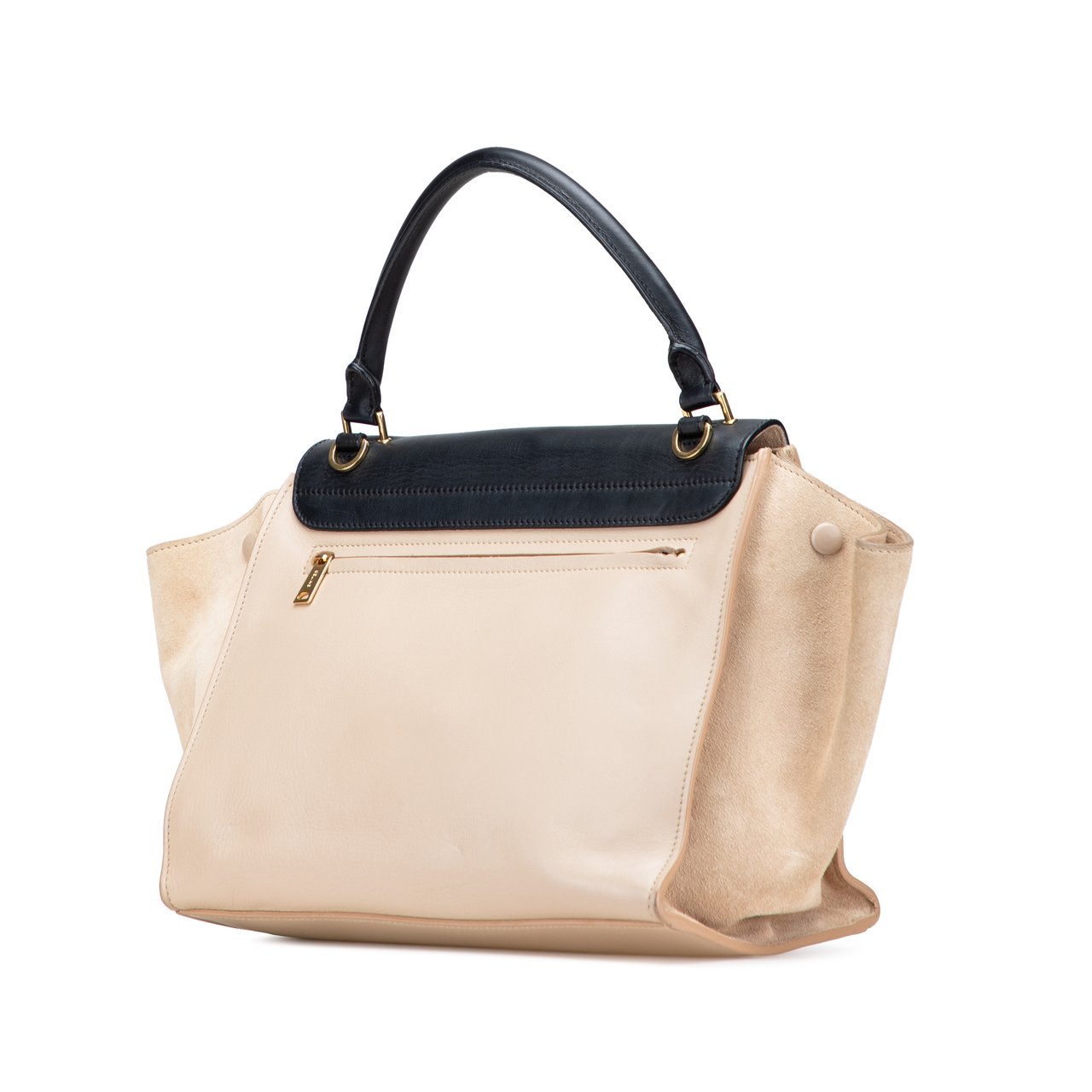 Celine Medium Bicolor Calfskin and Suede Trapeze Satchel Bruin