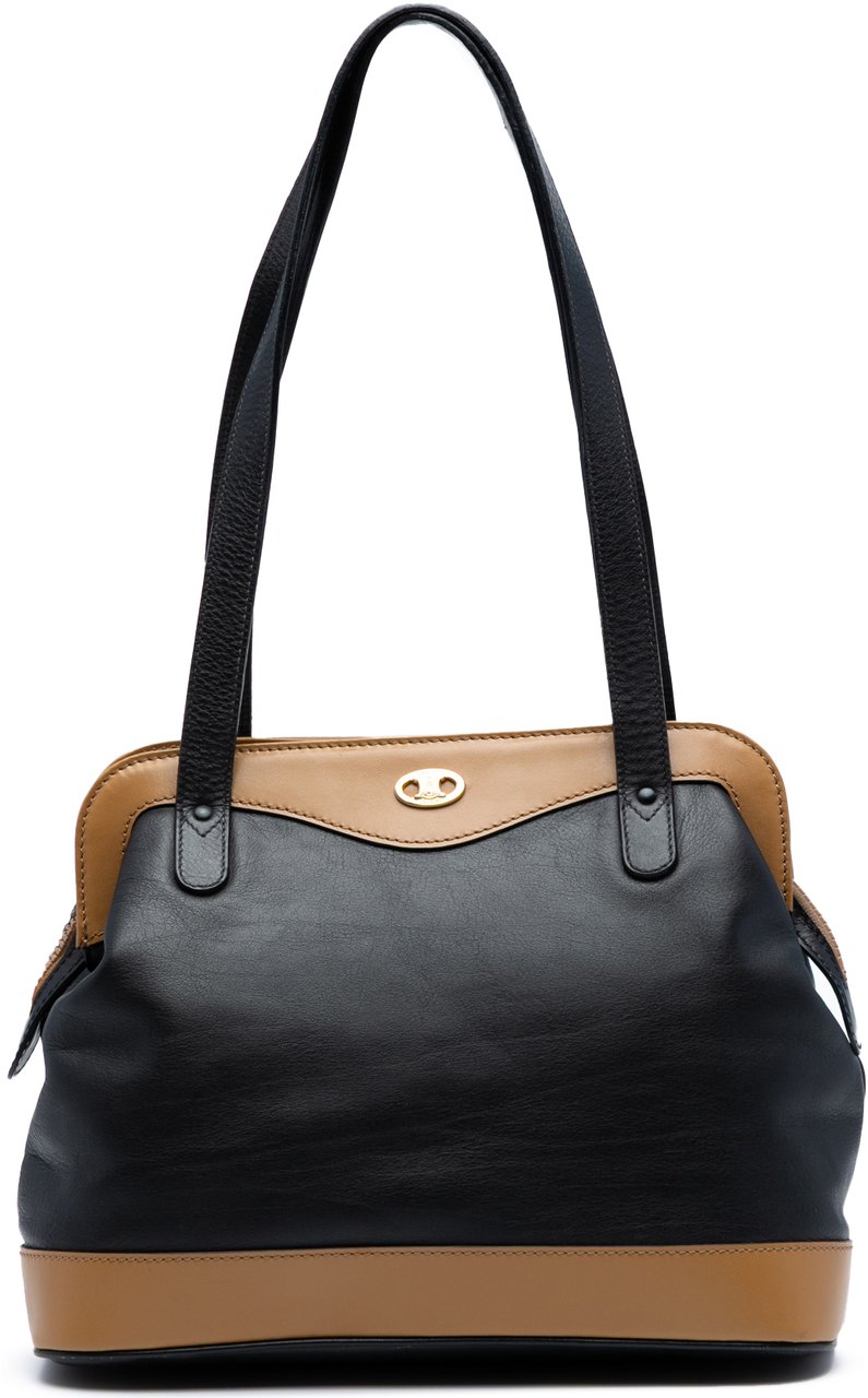 Celine Bicolor Leather Shoulder Bag Zwart