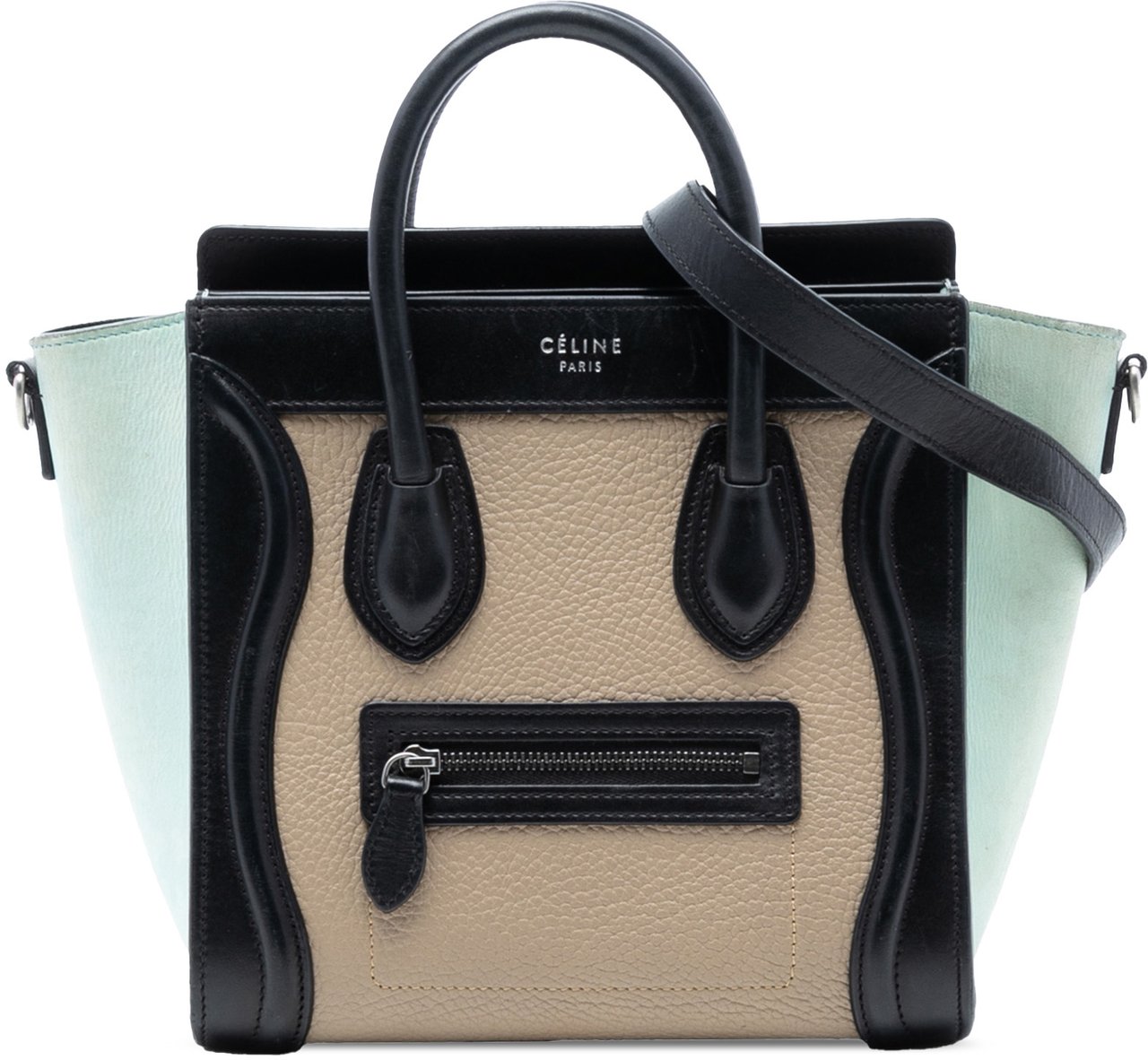 Celine Nano Tricolor Nubuck and Drummed Calfskin Luggage Tote Bruin