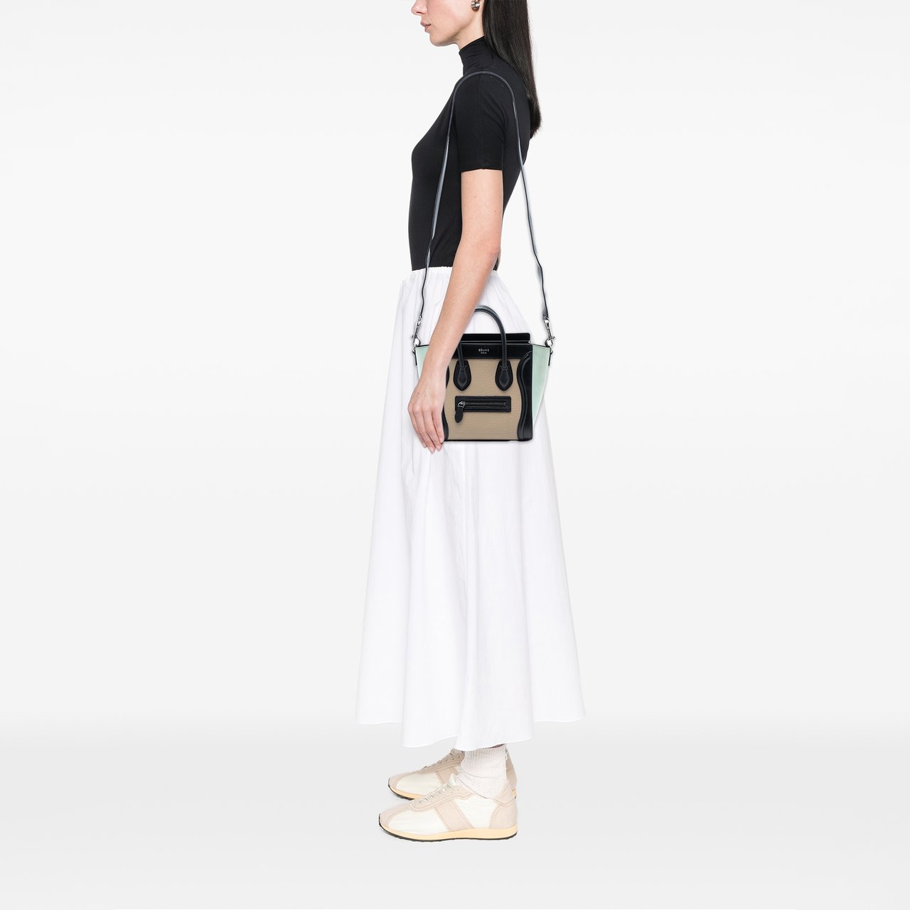 Celine Nano Tricolor Nubuck and Drummed Calfskin Luggage Tote Bruin