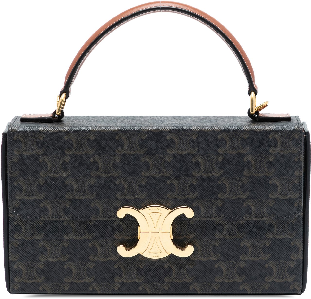 Celine Triomphe Coated Canvas Box Top Handle Bag Bruin
